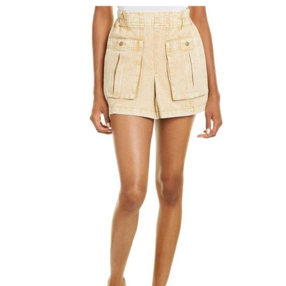 Free People West Coast Wash Mini Cargo Denim Skirt in Gold Dust Size 10